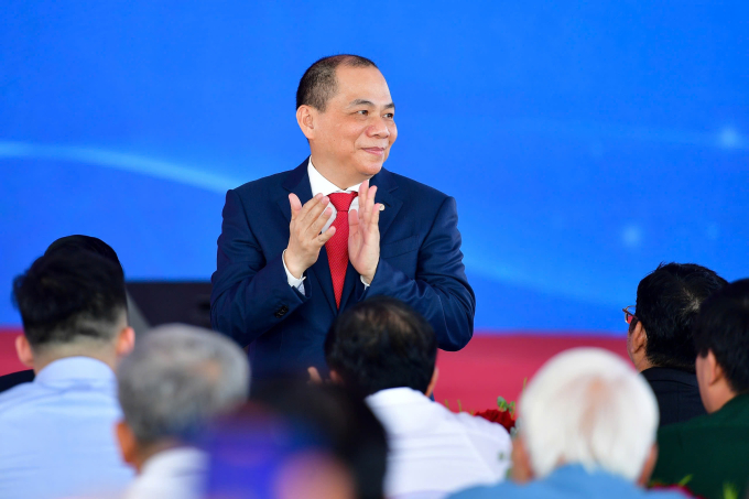 Ông Phạm Nhật Vượng, Chủ tịch Tập đoàn Vingroup, tại lễ khởi công dự án Khu đô thị lấn biển Cần Giờ, ngày 19/4/2025. Ảnh: Thanh Tùng