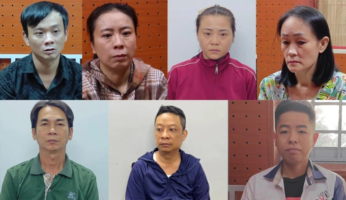 7 trong số các thành viên nhóm dàn cảnh cướp giật tài sản do Thủy cầm đầu bị bắt giữ. Ảnh: Công an Cần Thơ