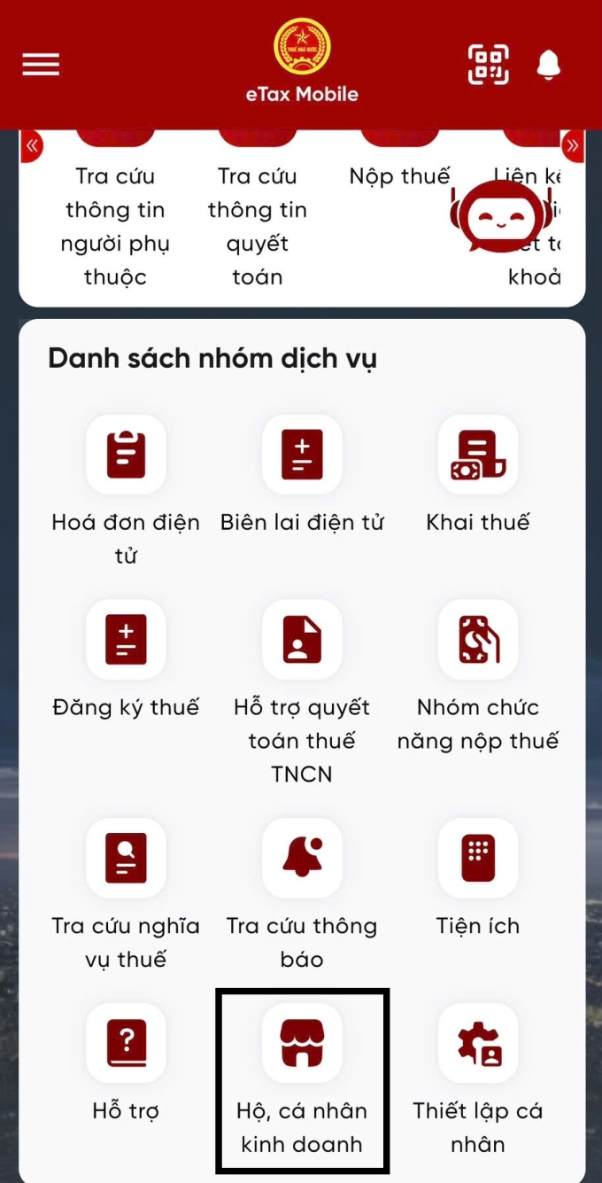 Hướng dẫn cá nhân, hộ kinh doanh thông báo tài khoản ngân hàng qua eTax Mobile - 1