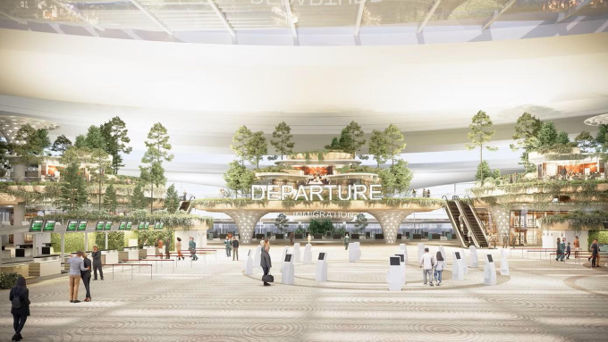 Thiết kế bên trong nhà ga hành khách mới của Cảng hàng không quốc tế Phú Quốc. Ảnh: Sun Group