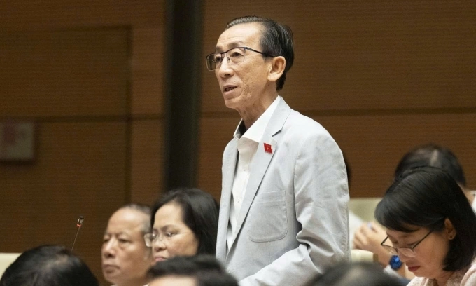 PGS. TS Trần Hoàng Ngân phát biểu tại hội trường chiều 10/4. Ảnh: Media Quốc hội